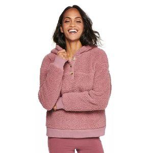 Sonoma Mauve Soft Cozy Sherpa Fleece LS Pullover Henley Hoodie NWT